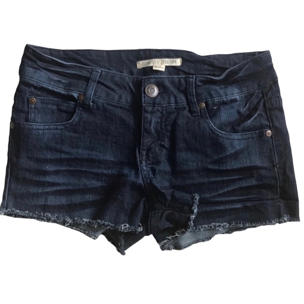 Forever 21 Distressed Dark Wash Fray Hem Jean Shorts Size 26